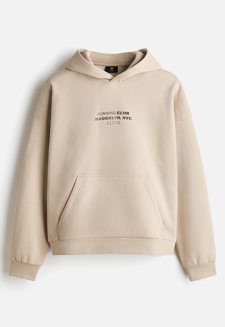 H&M - Loose fit hoodie - beige/running club