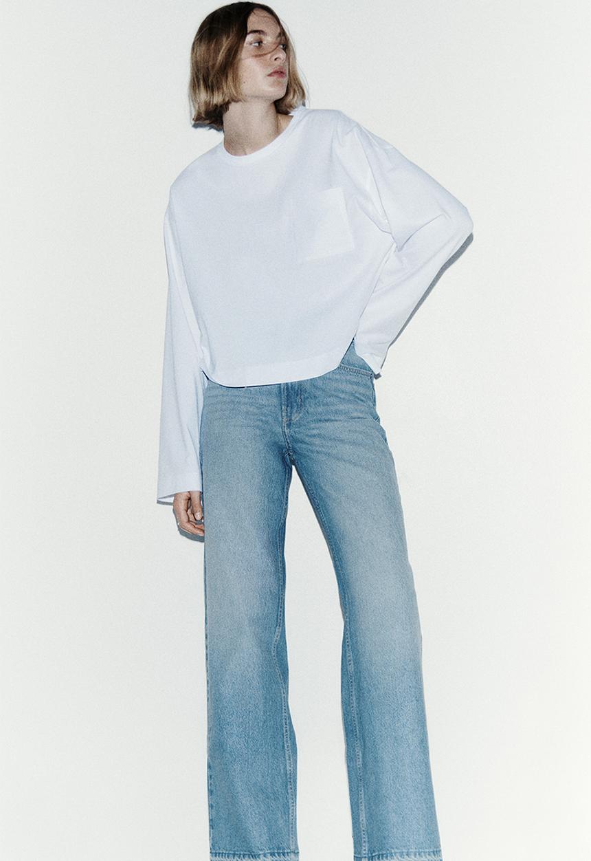 H&M - Wide high waist jeans - light denim blue