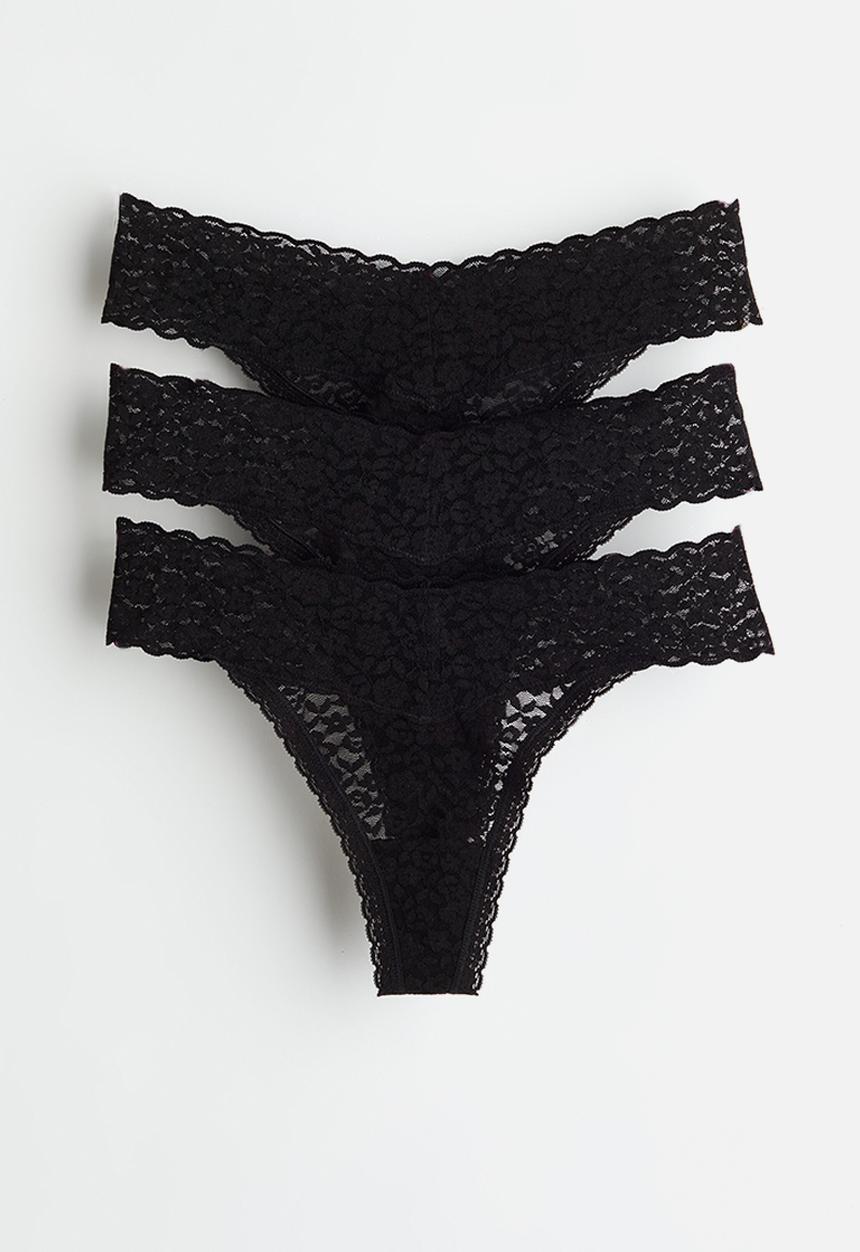 H&M - 3-pack lace thong briefs - black