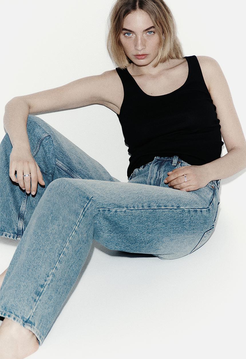 H&M - Wide high waist jeans - denim blue