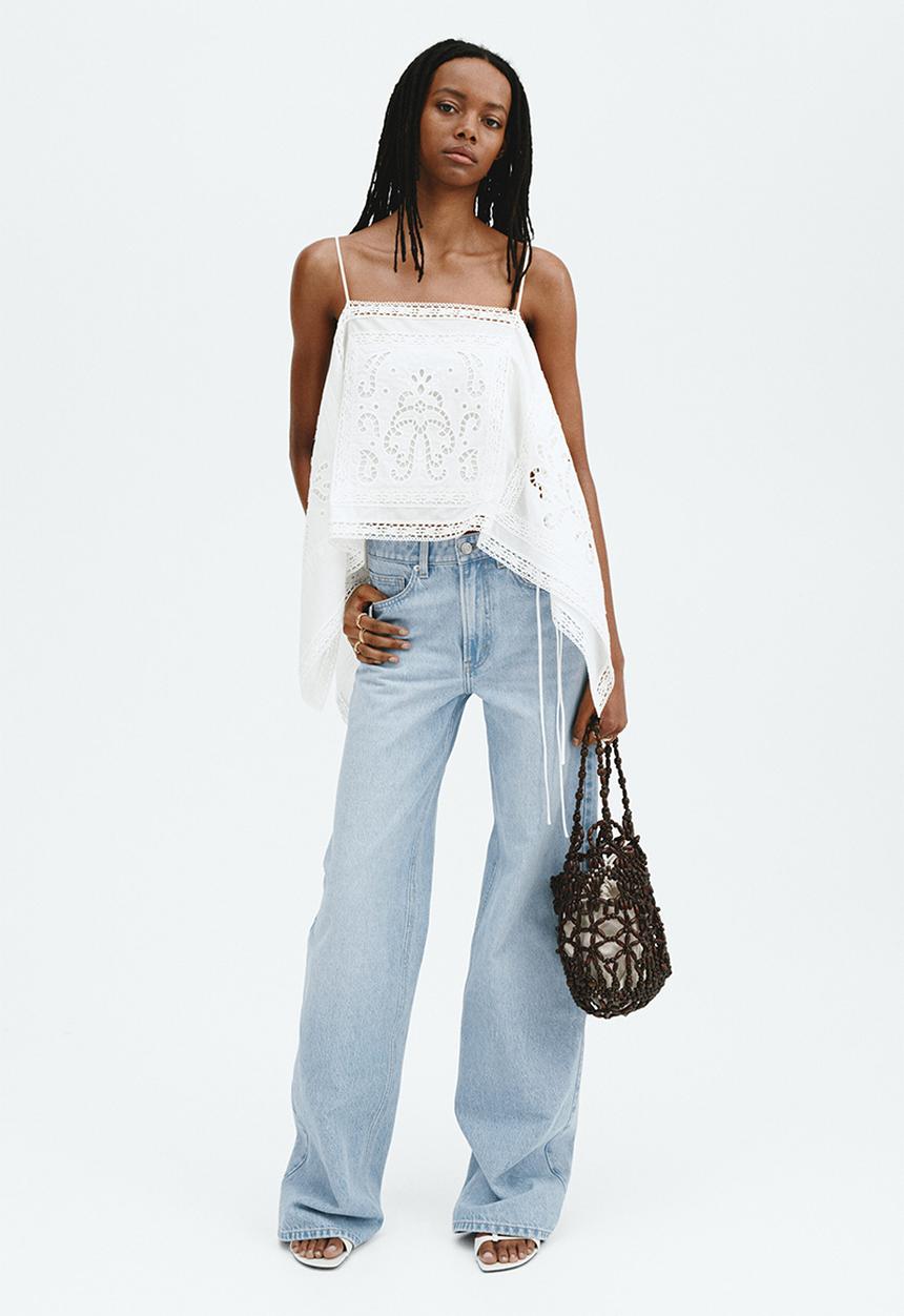 H&M - Wide high waist jeans - light denim blue