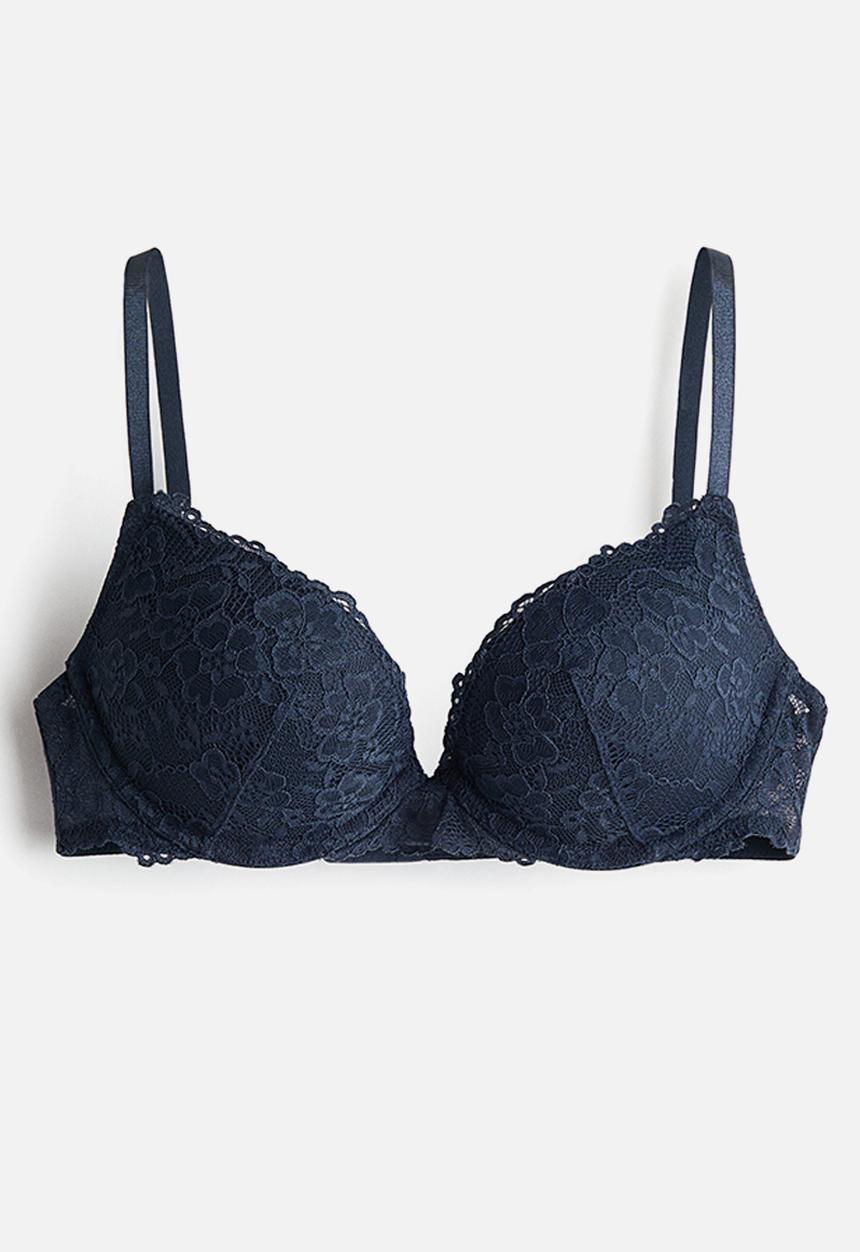 H&M - Lace super push-up bra - navy blue