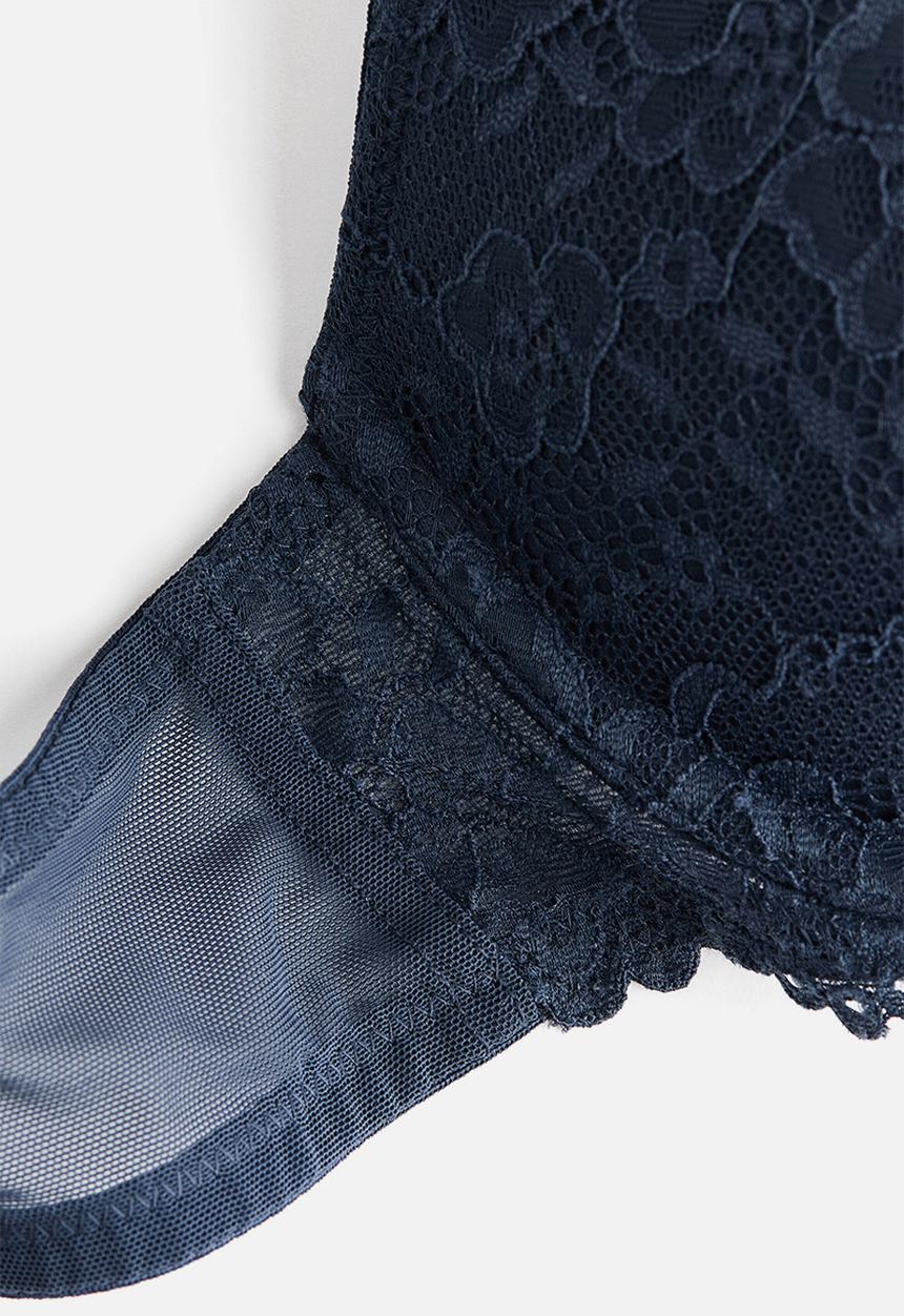H&M - Lace super push-up bra - navy blue