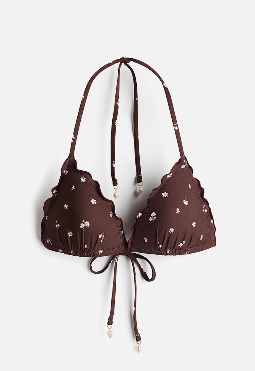 H&M - Push-up triangle bikini top - dark brown/floral
