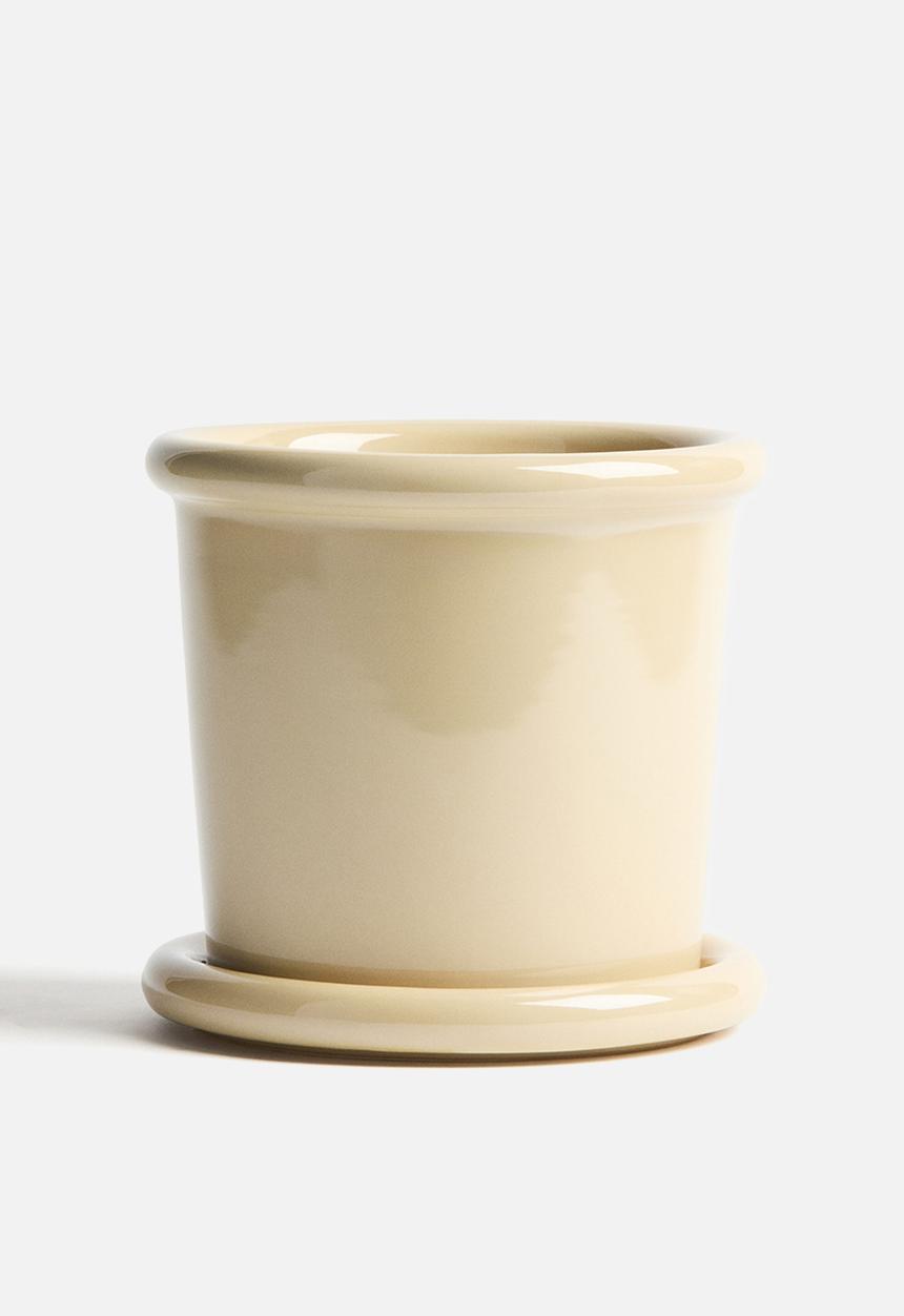 H&M - Stoneware plant pot with saucer - light yellow