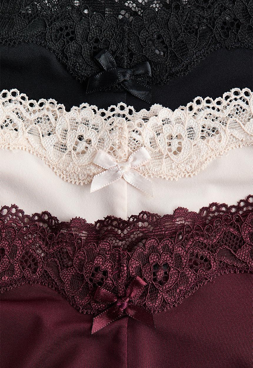 H&M - 3-Pack microfibre and lace hipster briefs - burgundy/black/cream