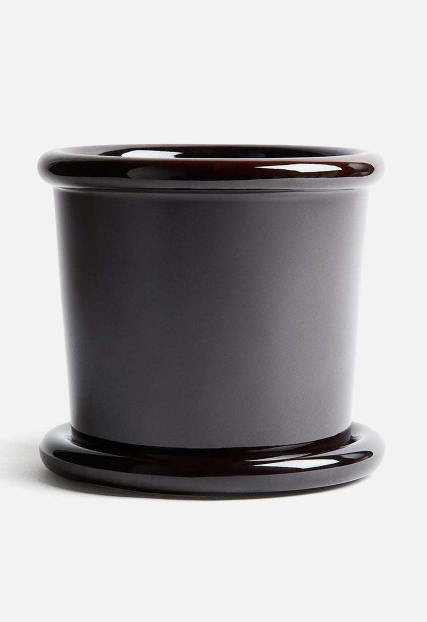 H&M - Large stoneware plant pot with saucer - dark brown