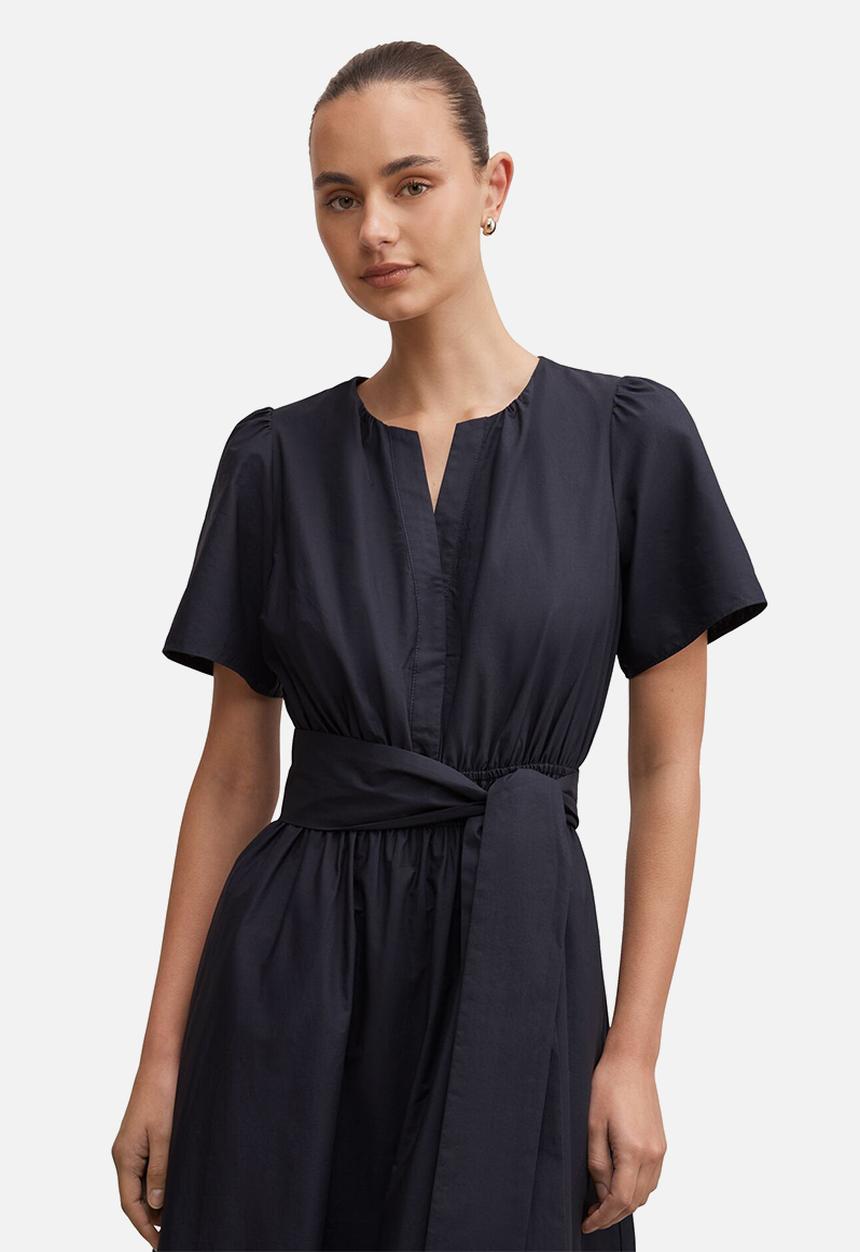 Forever New - Matilda embroidered tie midi dress in navy