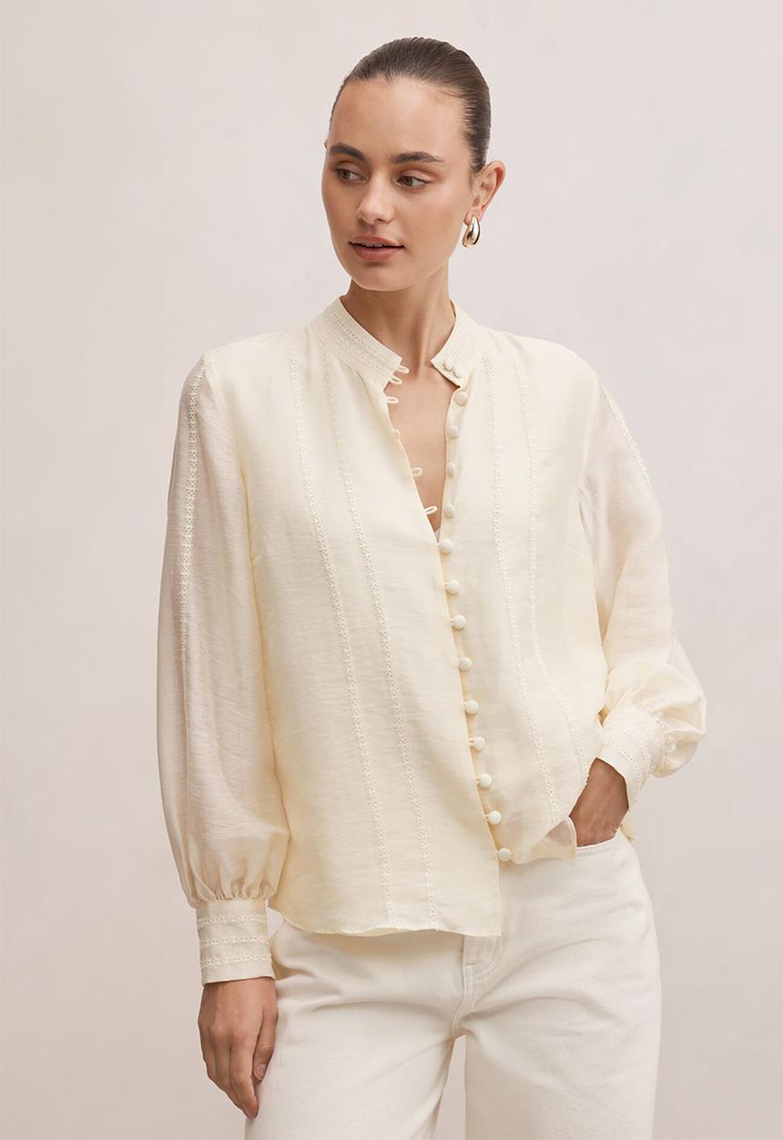 Forever New - Astra lace trim blouse in soft yellow