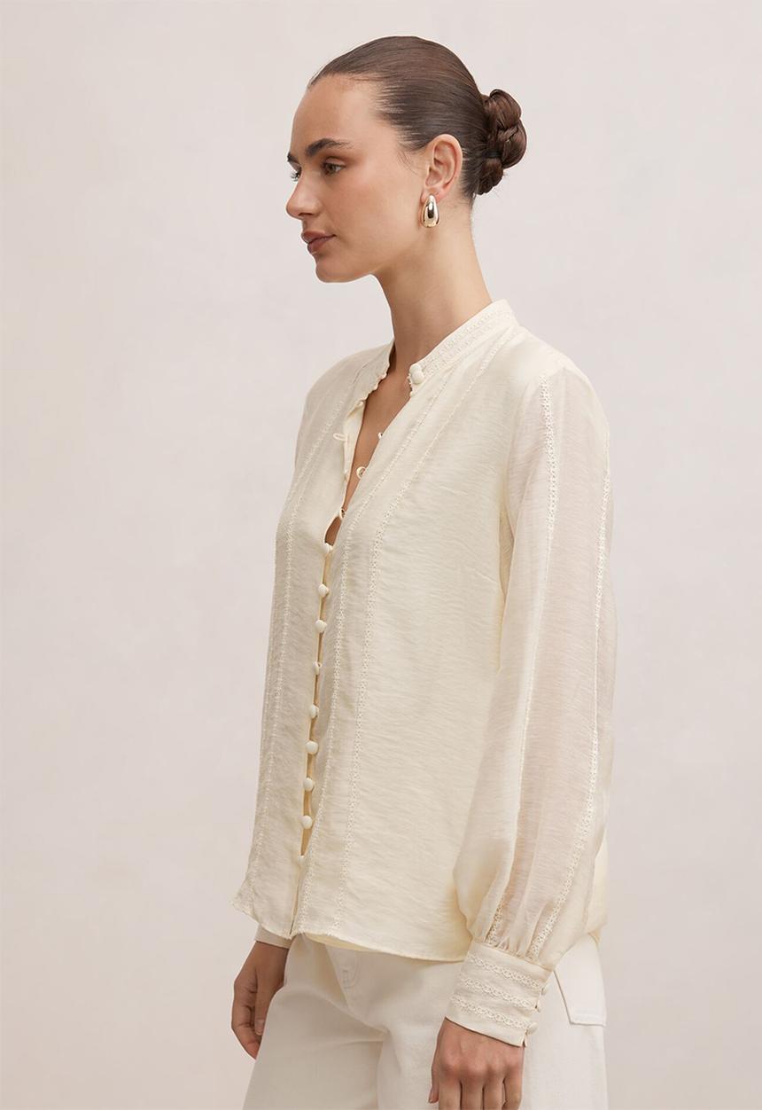 Forever New - Astra lace trim blouse in soft yellow