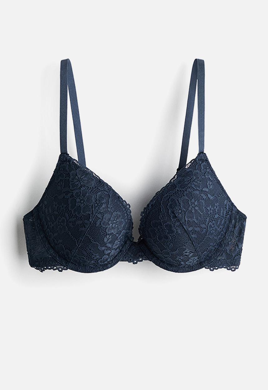 H&M - Lace push-up bra - navy blue