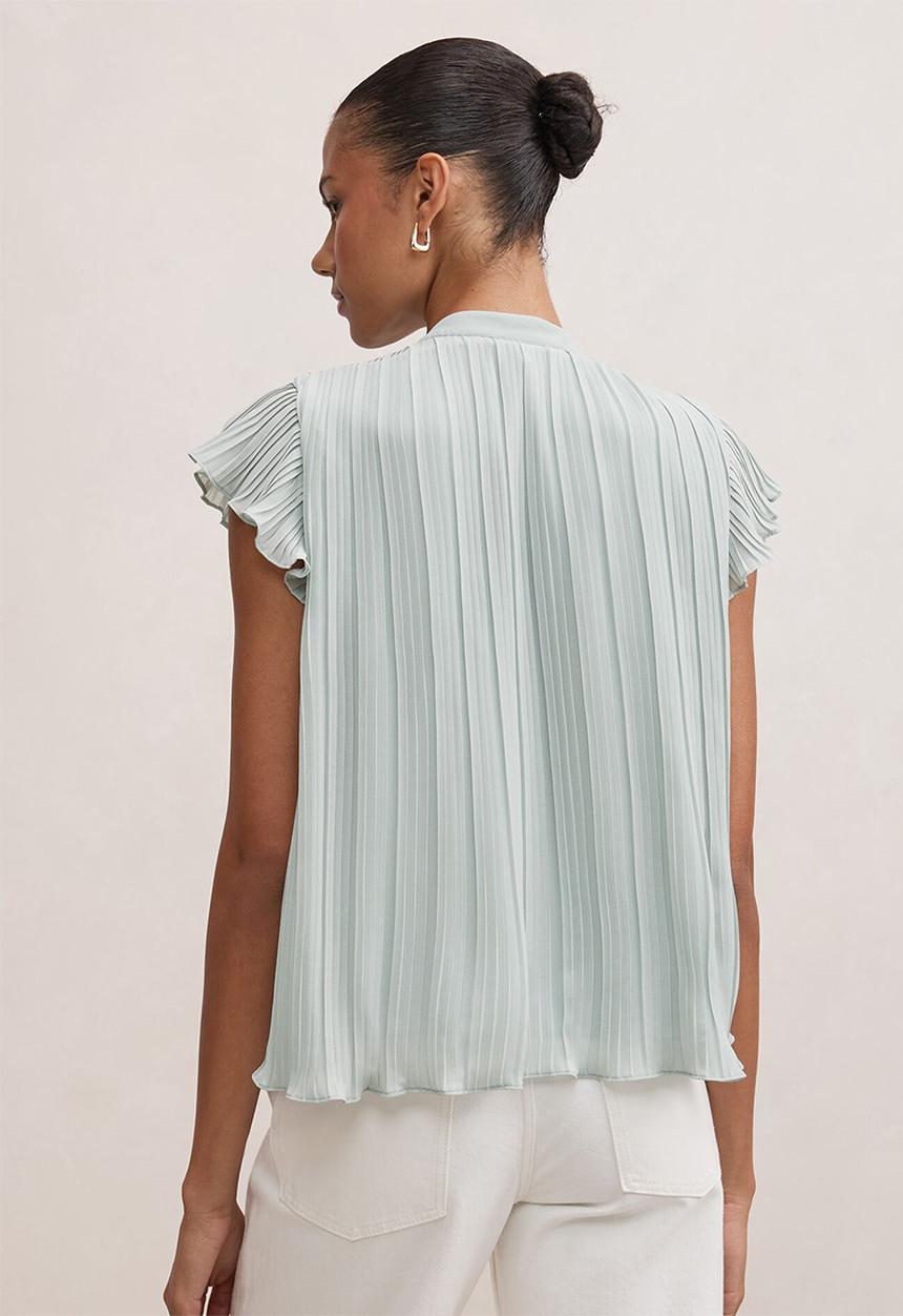 Forever New - Autumn flutter sleeve blouse in hazy aqua