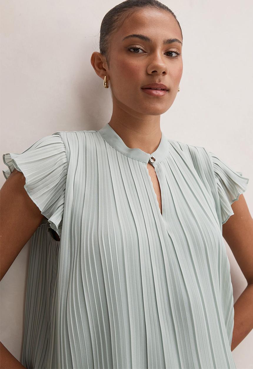 Forever New - Autumn flutter sleeve blouse in hazy aqua