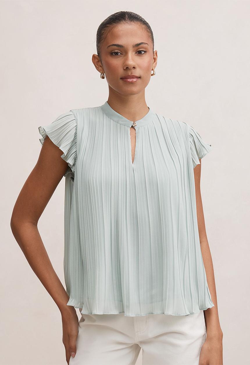 Forever New - Autumn flutter sleeve blouse in hazy aqua