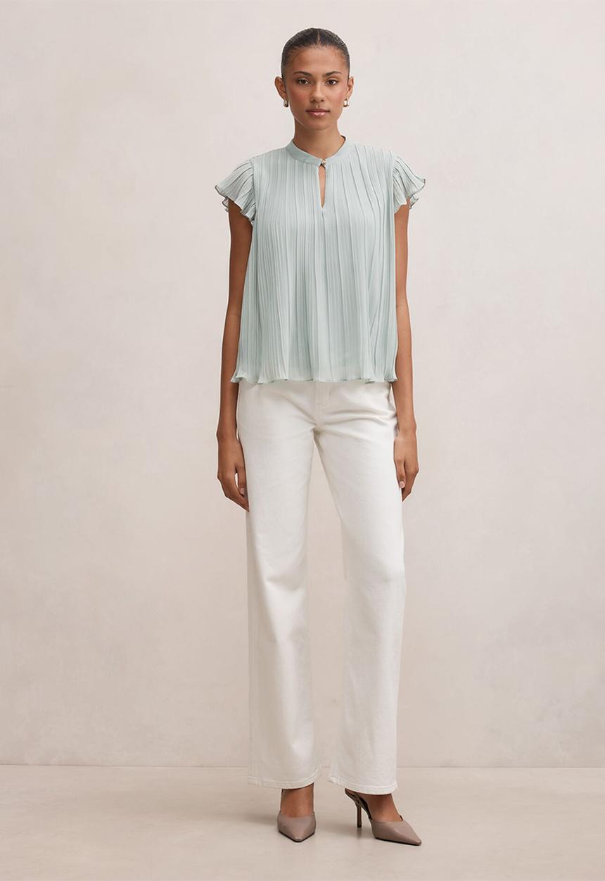 Forever New - Autumn flutter sleeve blouse in hazy aqua