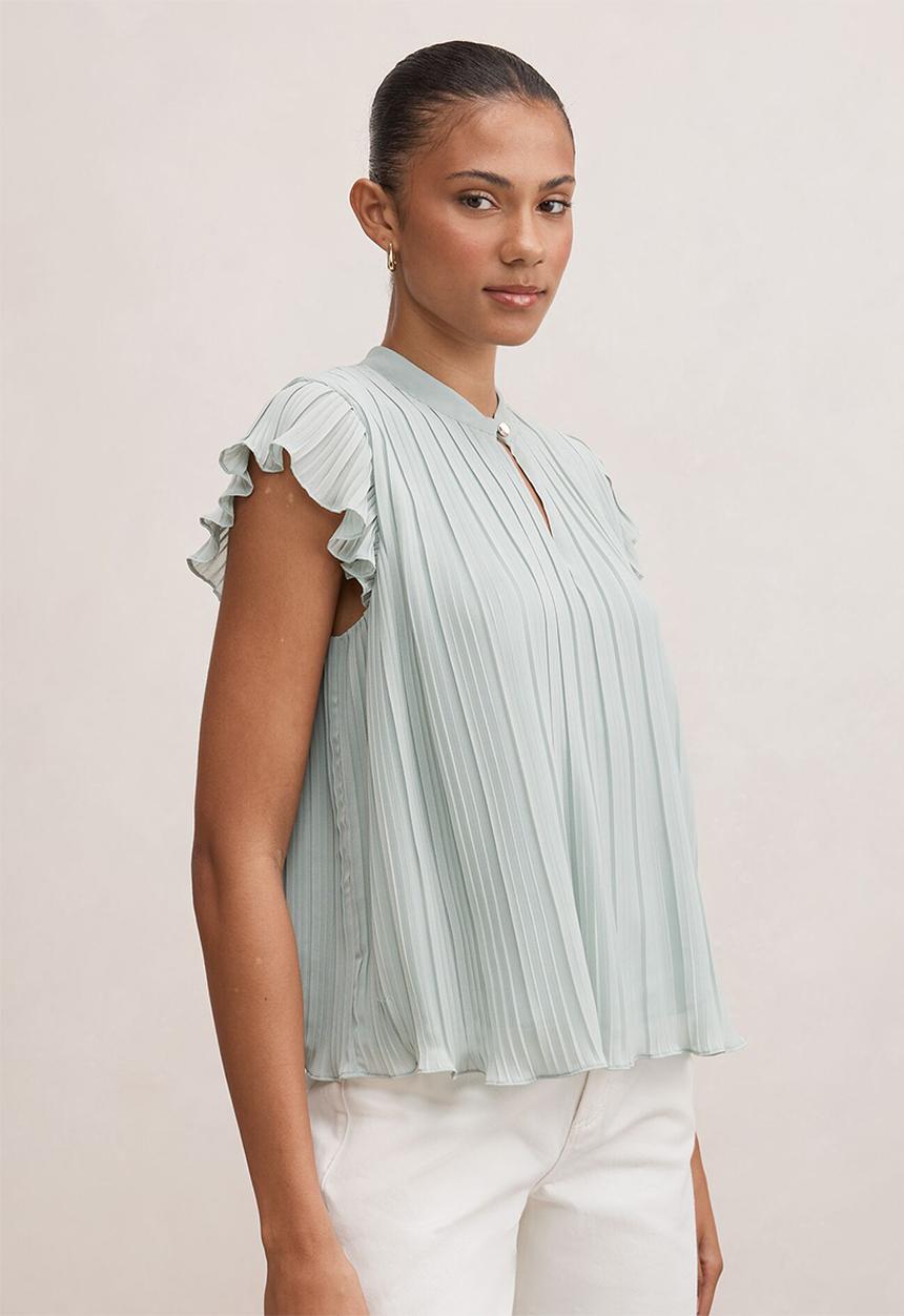 Forever New - Autumn flutter sleeve blouse in hazy aqua