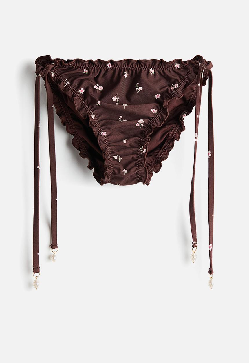 H&M - Tie tanga bikini bottoms - dark brown/floral