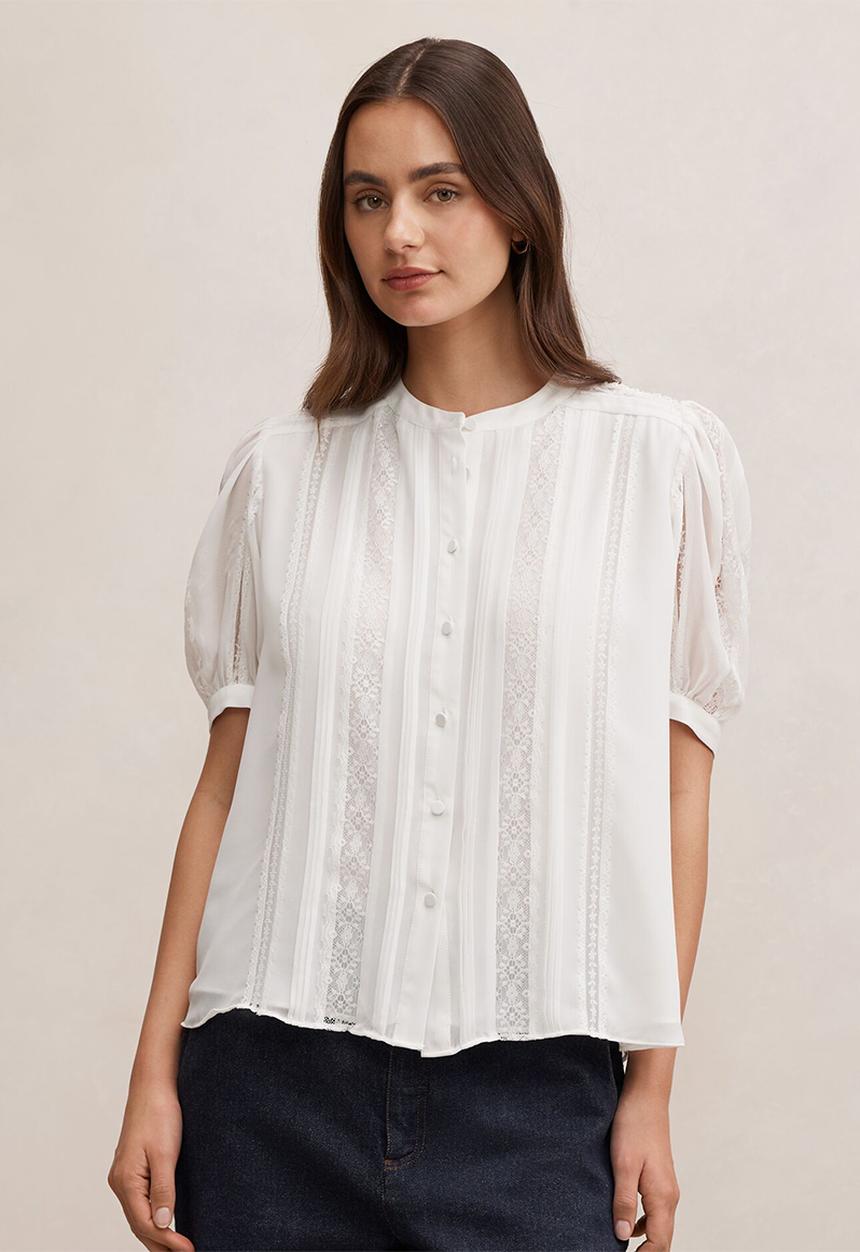 Forever New - Alexis short sleeve blouse in porcelain