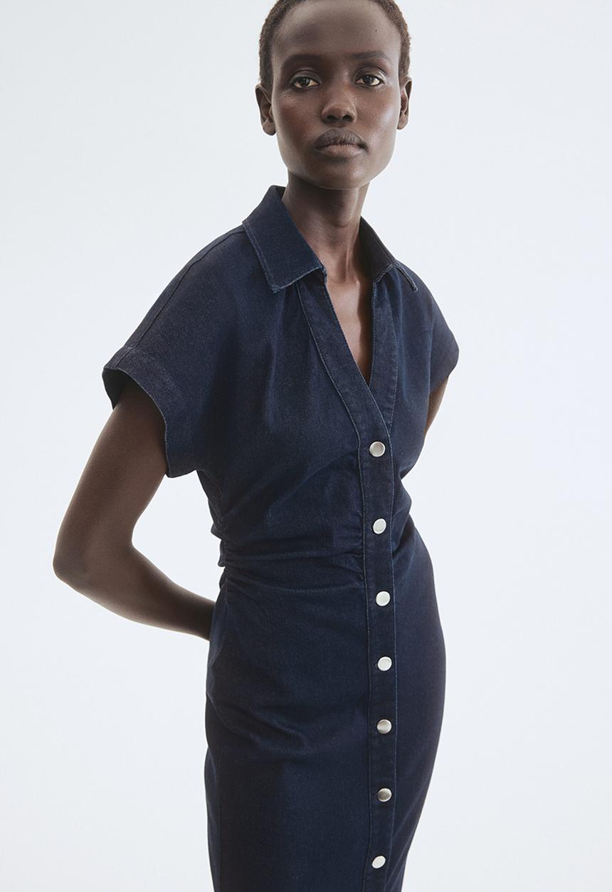 H&M - Short-sleeved denim dress - dark denim blue