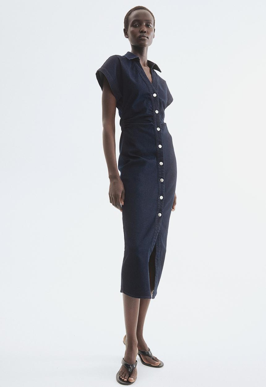 H&M - Short-sleeved denim dress - dark denim blue