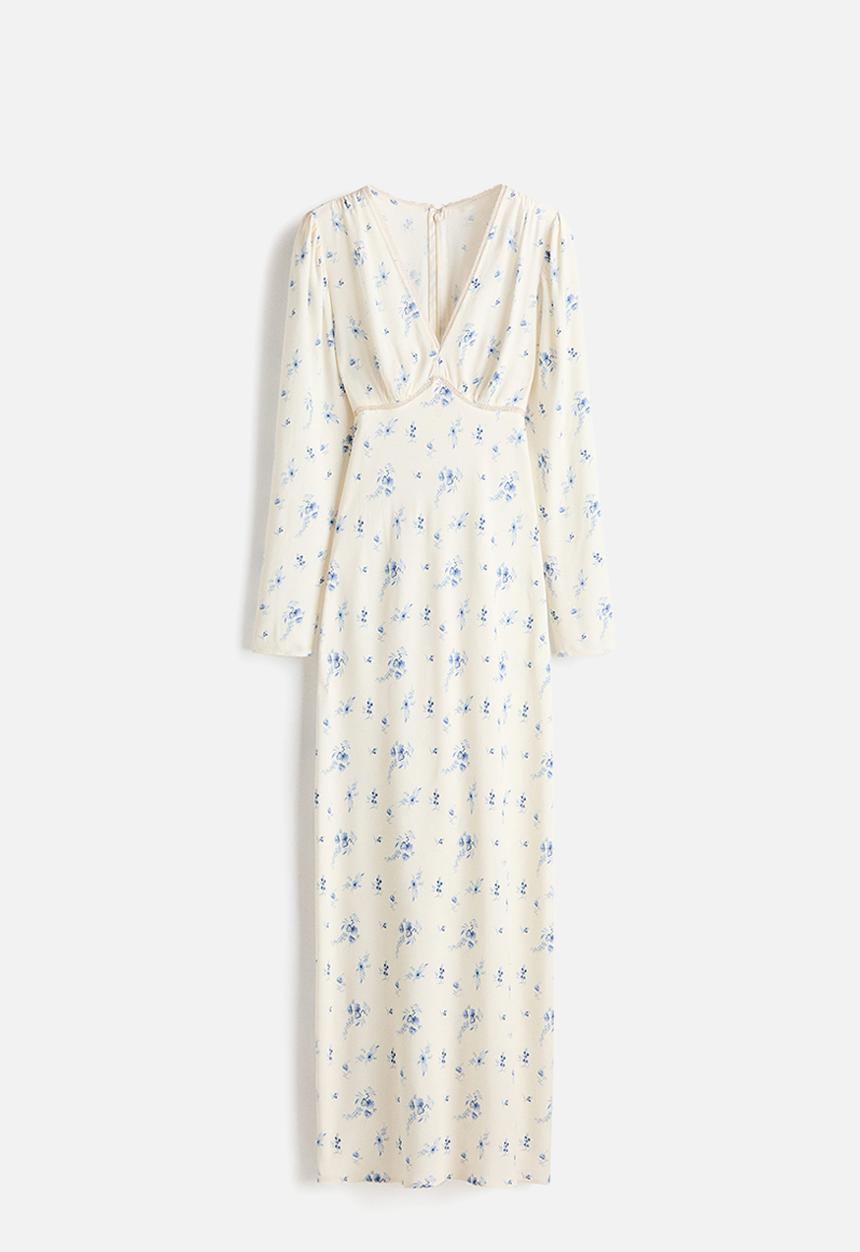 H&M - Long-sleeved viscose dress - white/floral