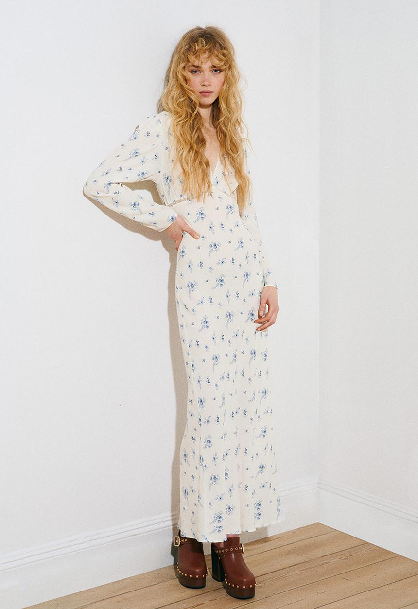 H&M - Long-sleeved viscose dress - white/floral