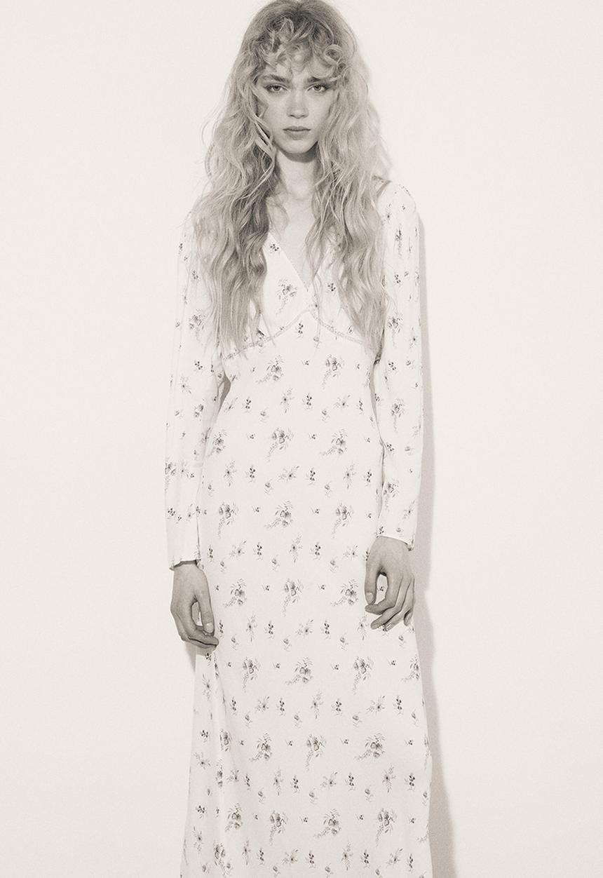H&M - Long-sleeved viscose dress - white/floral