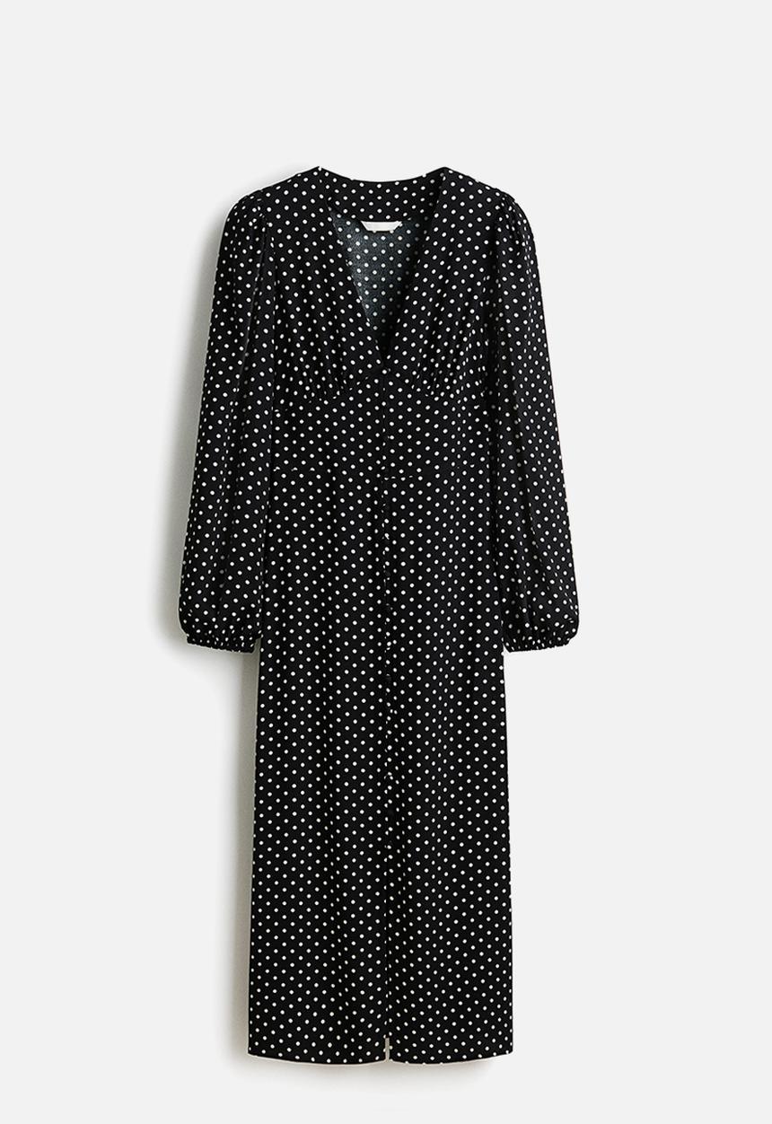 H&M - Long-sleeved viscose dress - black/spotted