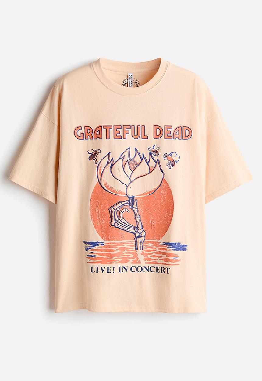 H&M - Oversized print-motif T-shirt - light orange/grateful dead