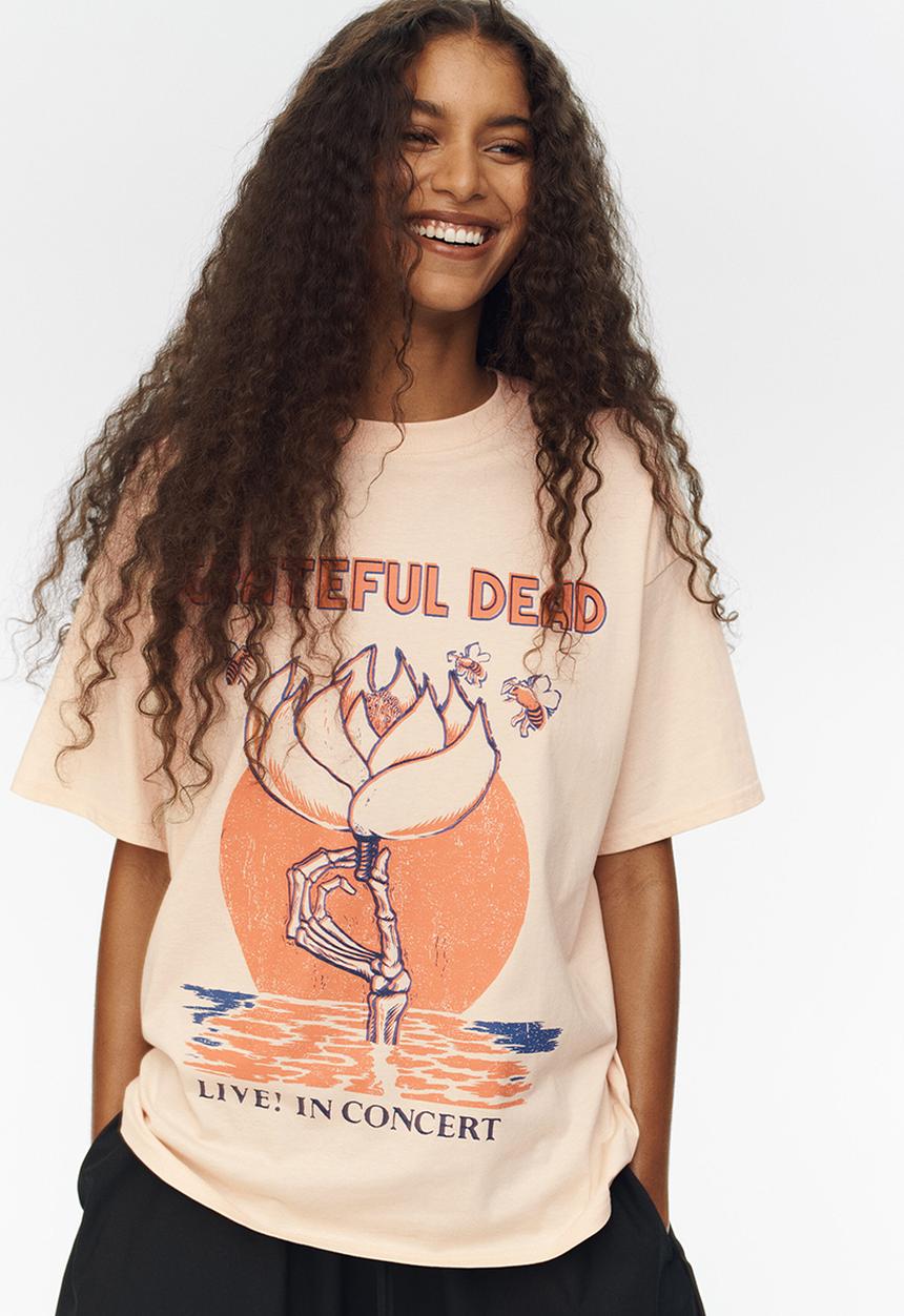 H&M - Oversized print-motif T-shirt - light orange/grateful dead