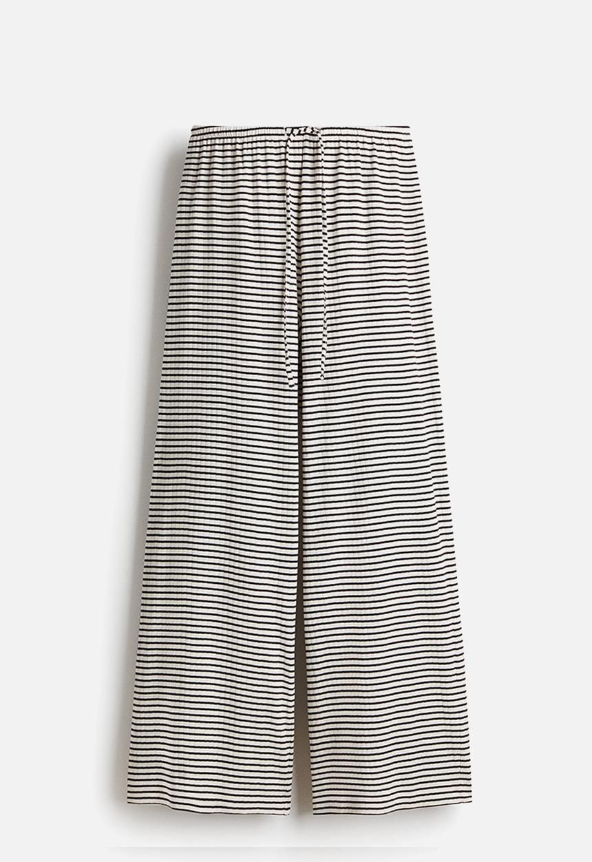 H&M - Ribbed drawstring trousers - white/striped