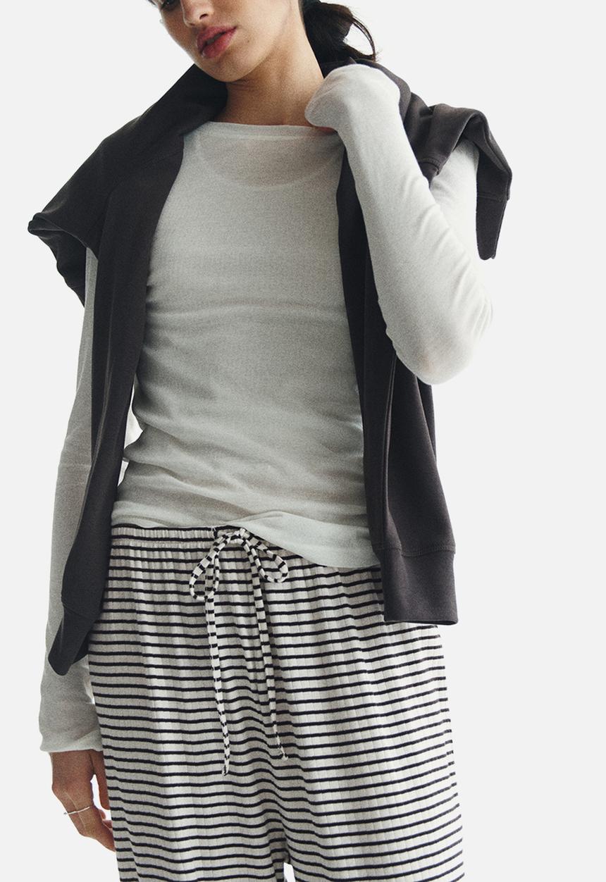 H&M - Ribbed drawstring trousers - white/striped