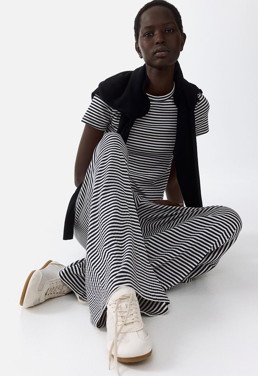 H&M - Ribbed drawstring trousers - navy blue/striped