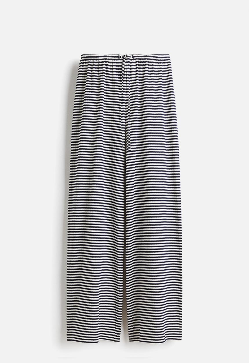H&M - Ribbed drawstring trousers - navy blue/striped