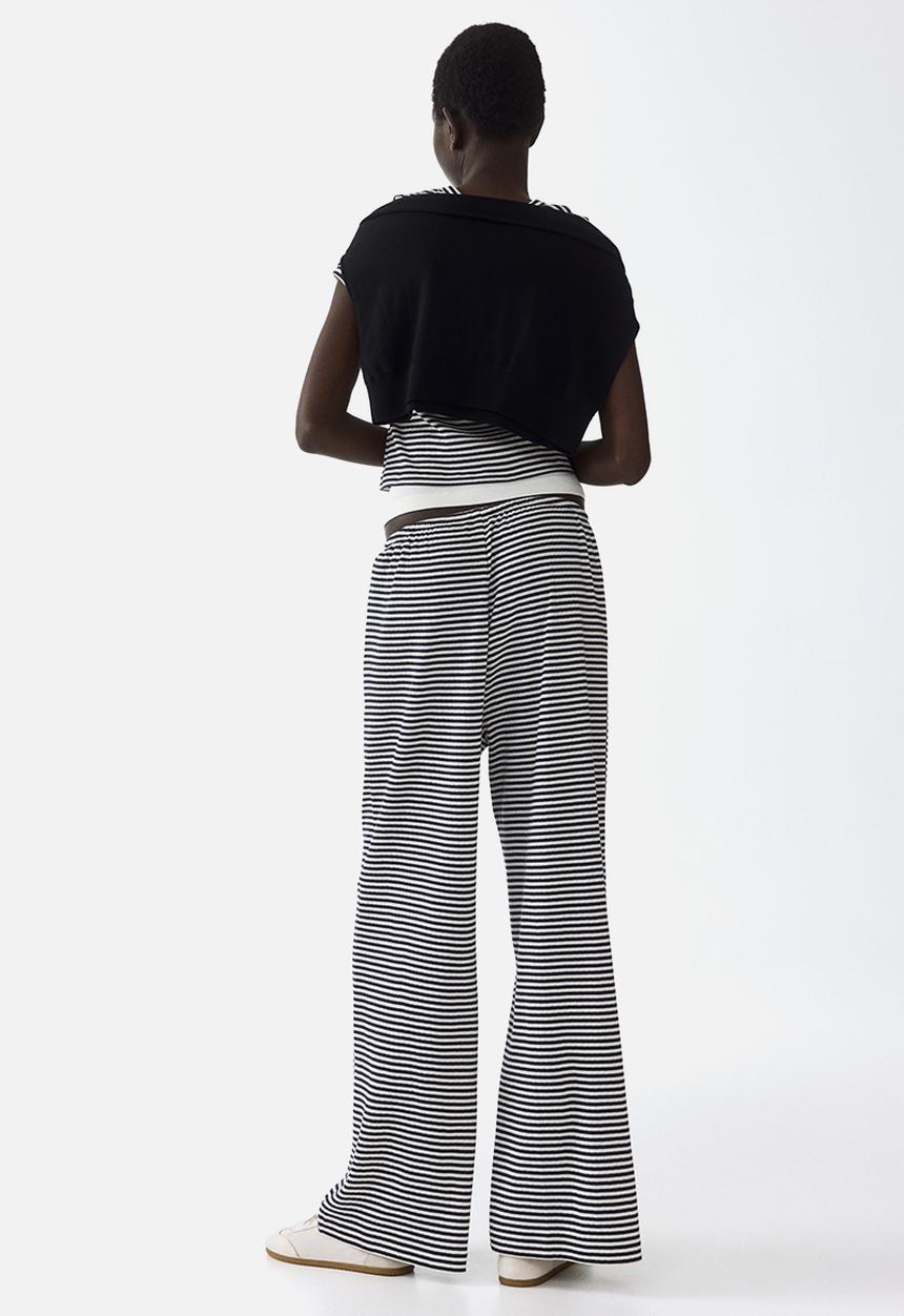 H&M - Ribbed drawstring trousers - navy blue/striped