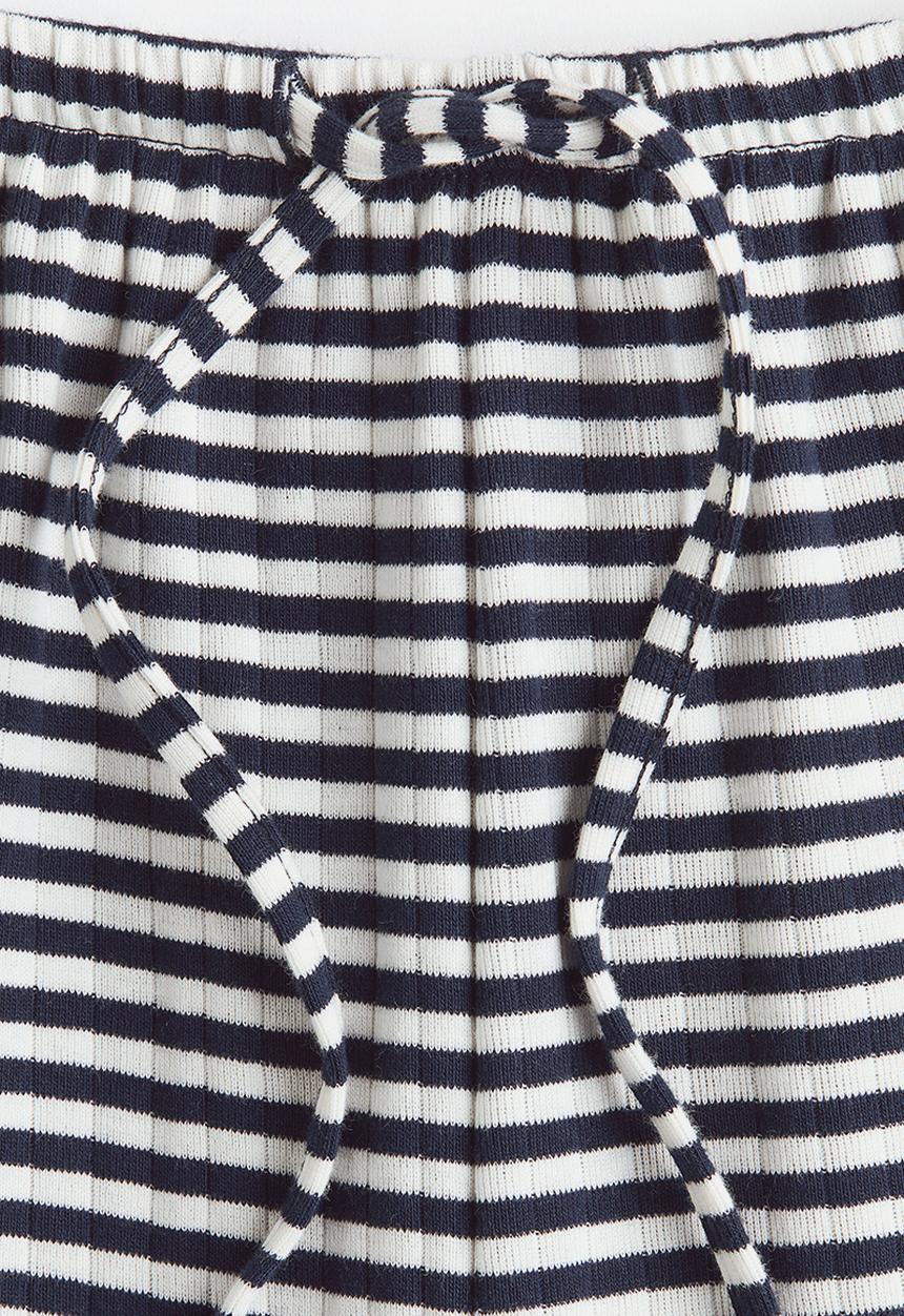 H&M - Ribbed drawstring trousers - navy blue/striped