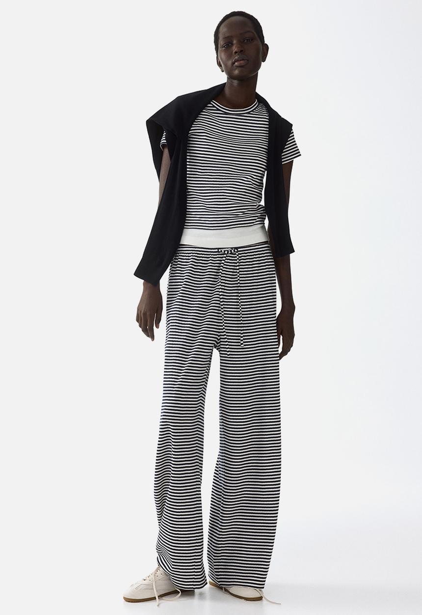 H&M - Ribbed drawstring trousers - navy blue/striped