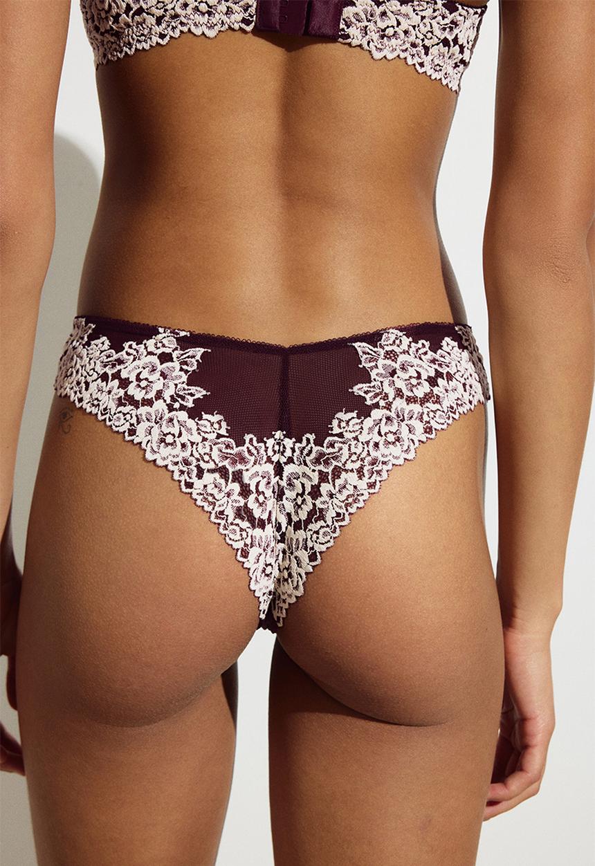 H&M - 2 Pack lace brazilian briefs - burgundy/cream