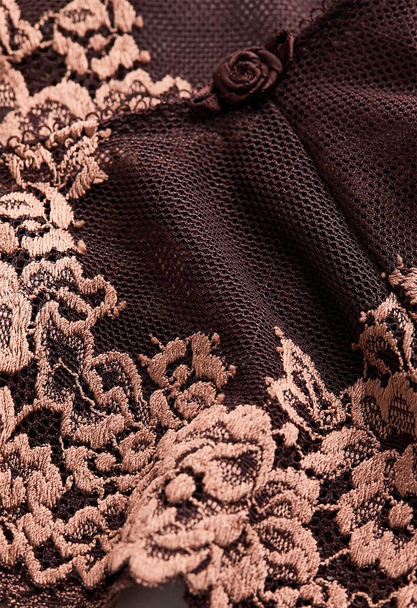 H&M - 2 Pack lace brazilian briefs - dark brown/old rose