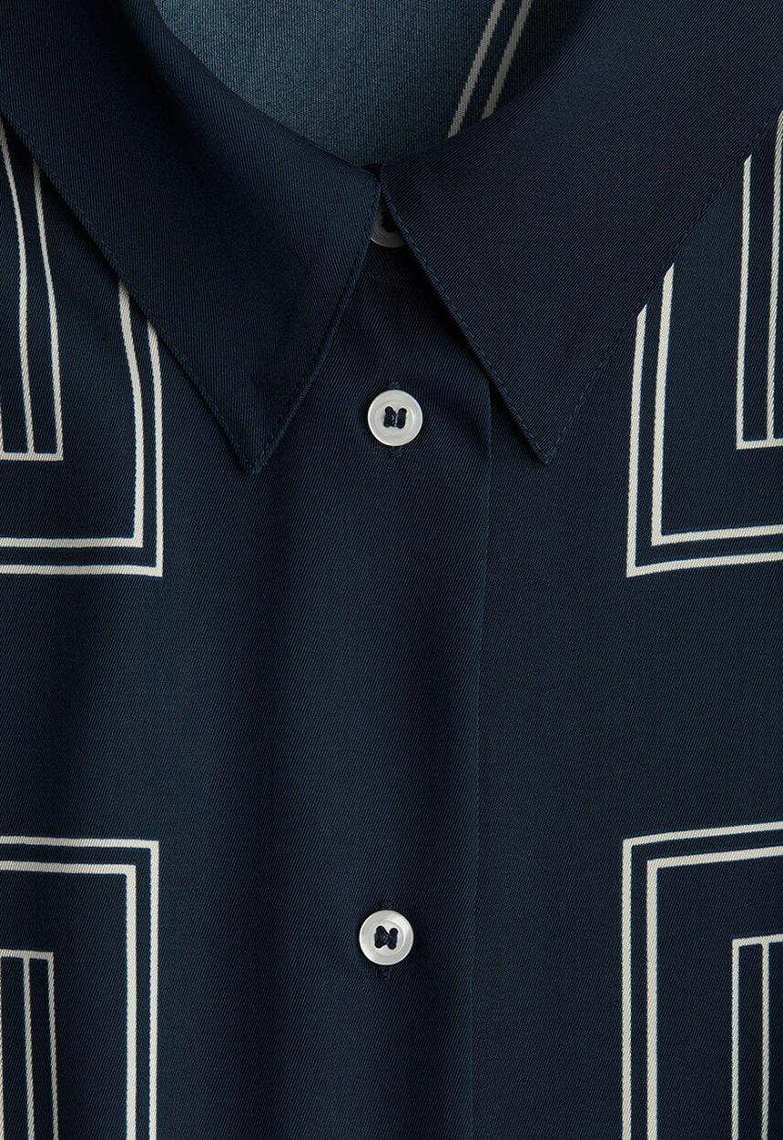 H&M - Oversized twill shirt - navy blue/patterned