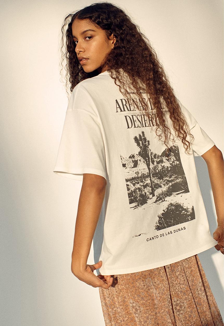 H&M - Oversized print-motif t-shirt - white/dunas cantoras