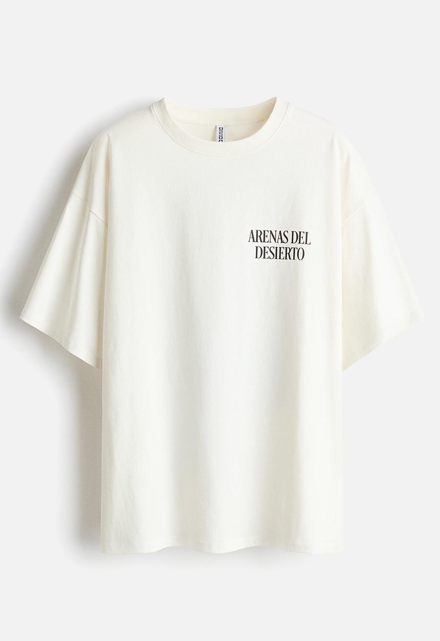 H&M - Oversized print-motif t-shirt - white/dunas cantoras