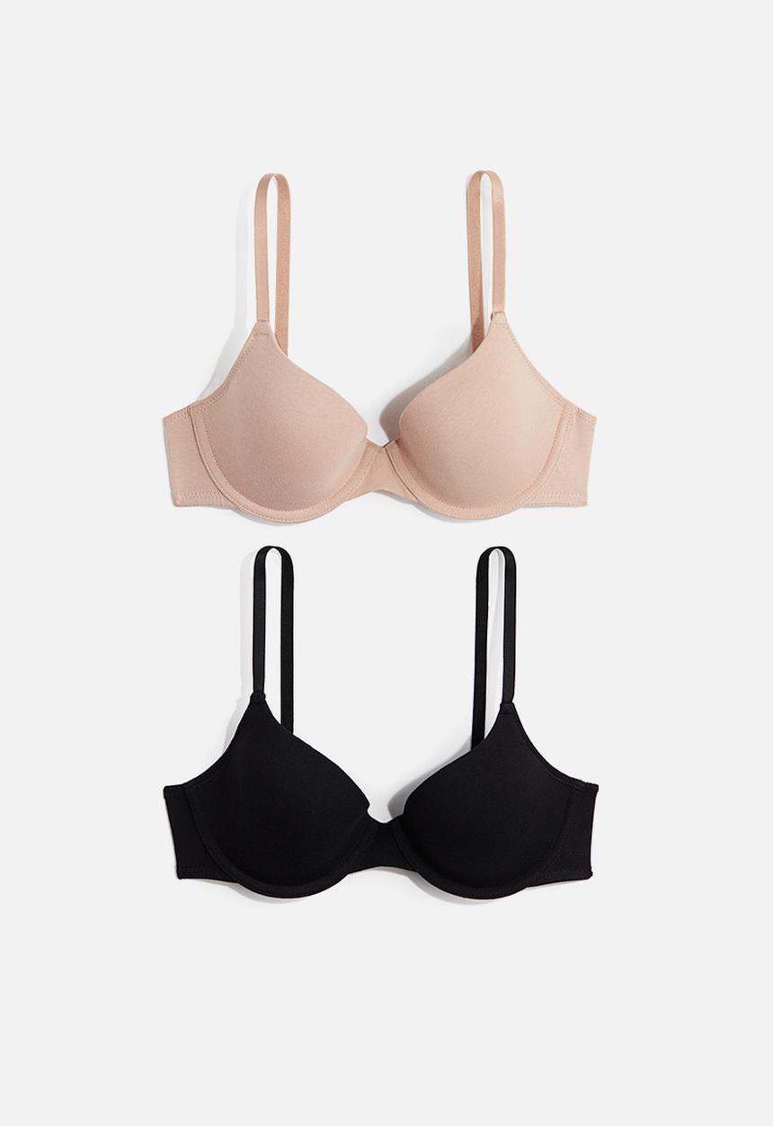 H&M - 2 Pack padded underwired cotton bras - beige/black