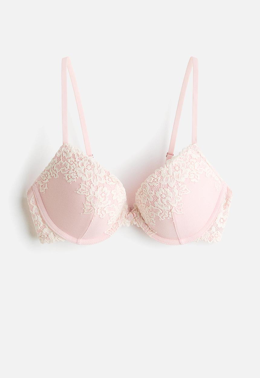 H&M - Lace push-up bra - powder pink/cream