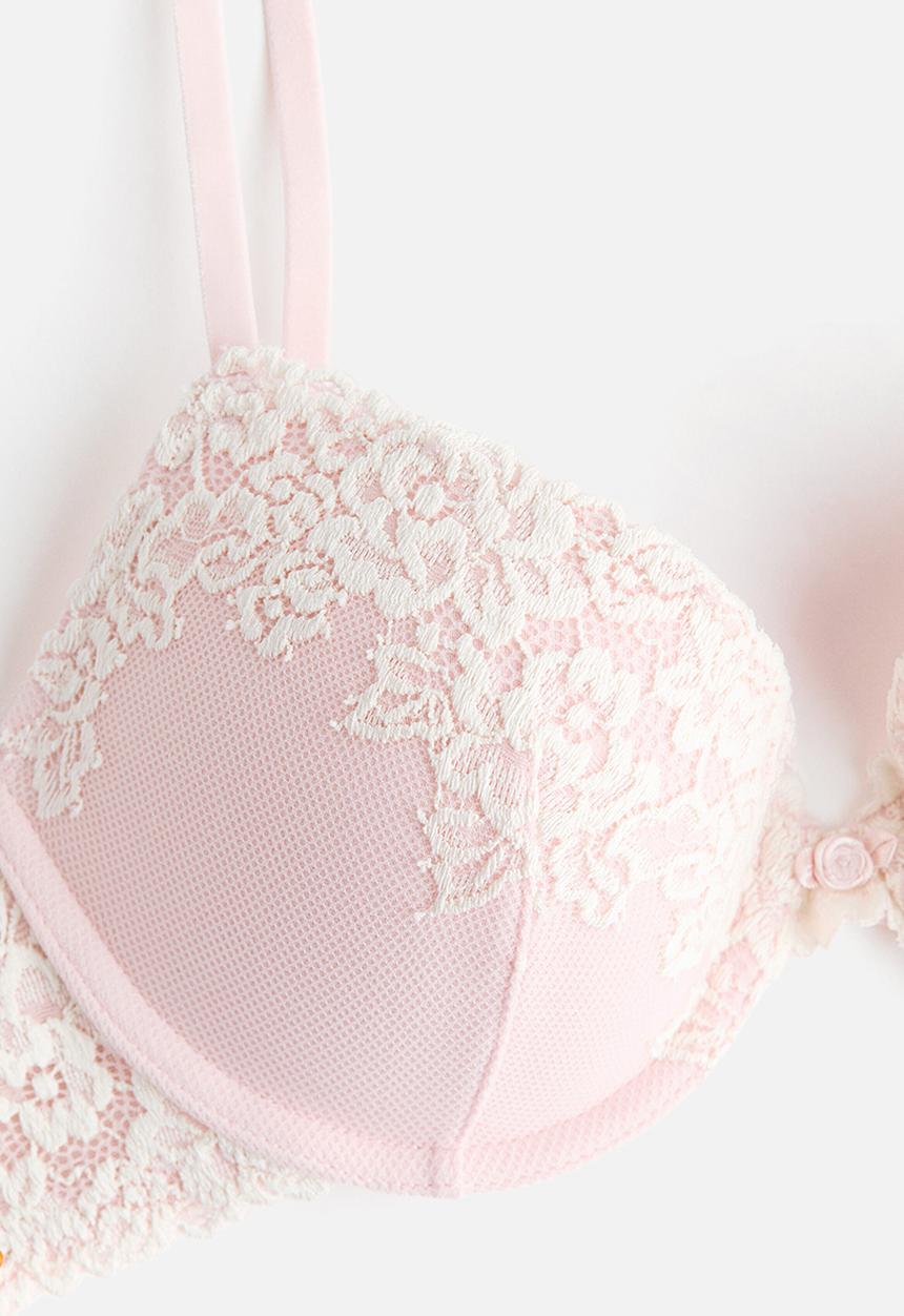 H&M - Lace push-up bra - powder pink/cream