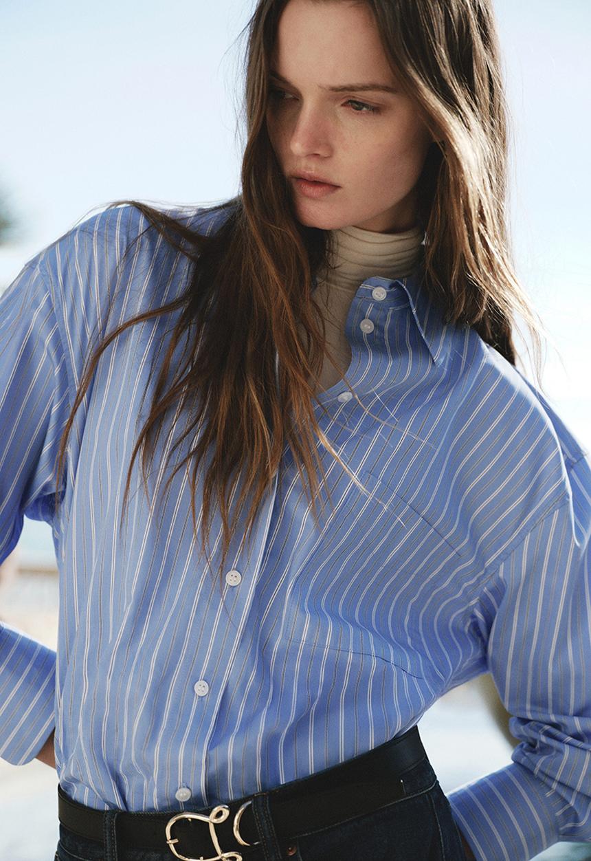 H&M - Oversized poplin shirt - blue/striped
