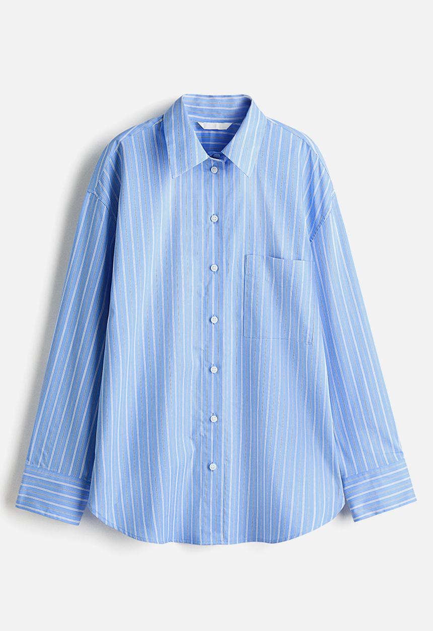 H&M - Oversized poplin shirt - blue/striped