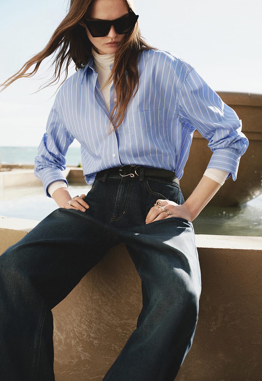 H&M - Oversized poplin shirt - blue/striped