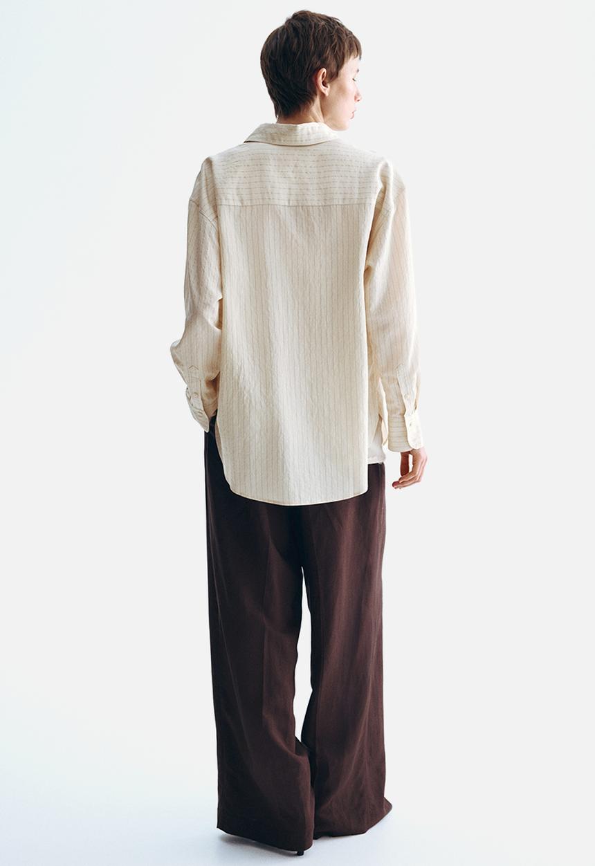H&M - Oversized shirt - light beige/pinstriped
