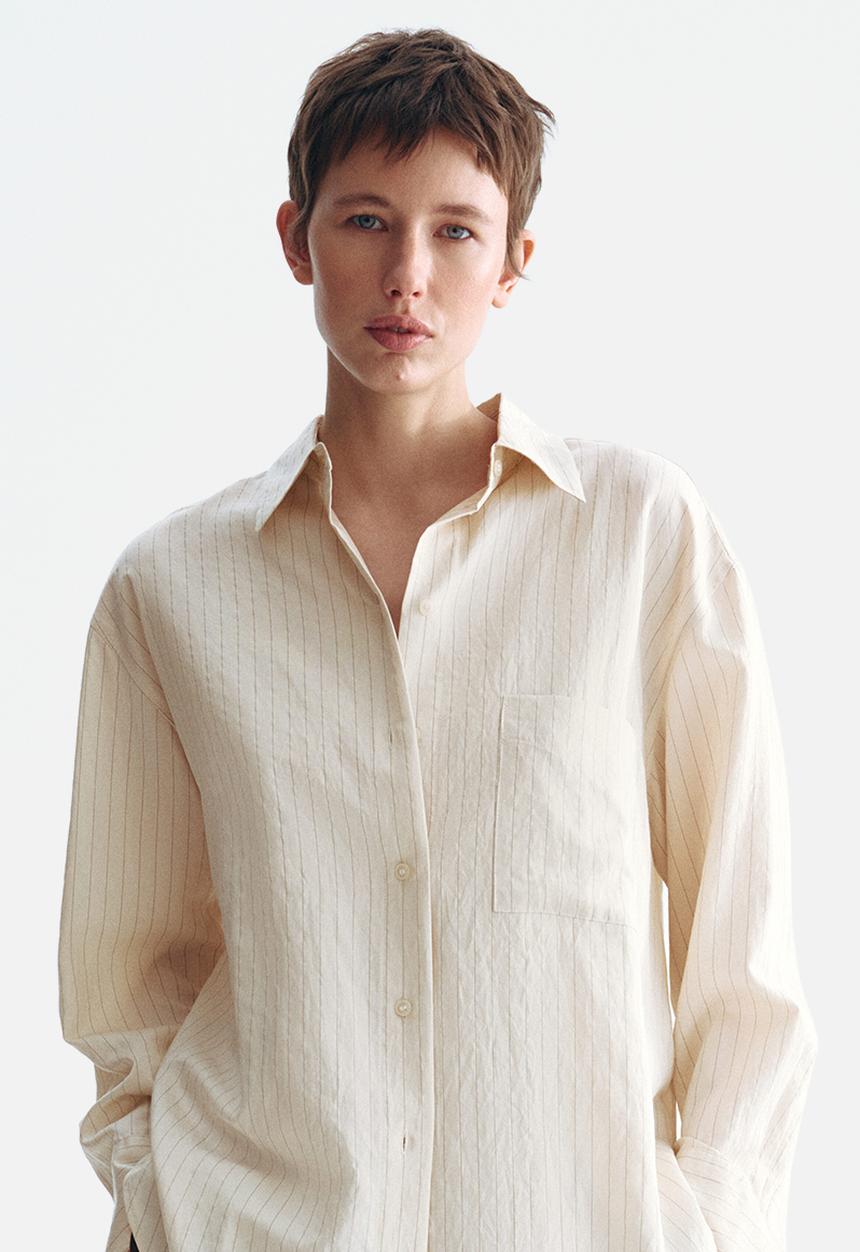 H&M - Oversized shirt - light beige/pinstriped